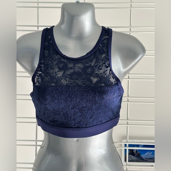Lorna Jane sports bra, size Small navy blue lace front full coverage - Picture 1 of 6